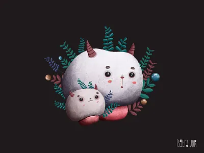 Two mushrooms art artwork berry character design characters charcter concept creative cute cute character design digital art floral art floral design icon illustration nature nature art night photoshop art
