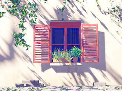 Summer! 3d blender illustration lowpoly summer window