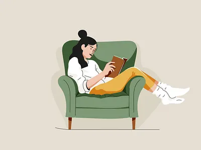 Reading book character chilling graphic illustration pastel reading sofa vector woman women