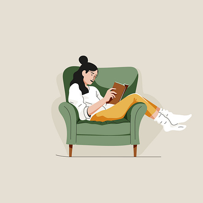 Reading book character chilling graphic illustration pastel reading sofa vector woman women