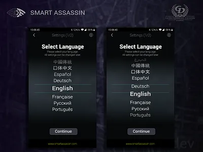 Smart Assassin Mobile Game - Settings - Language app design language mobile game screen screens select settings smart assassin ui ux
