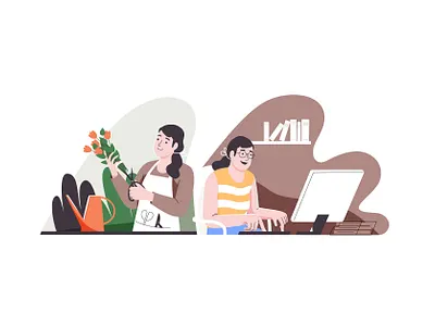 Changing jobs character computer florist flower illustration job office pastel vector woman women women in illustration