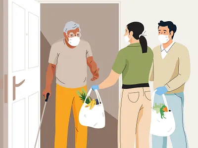 Help for the elderly character coronavirus covid elderly graphic help illustration mask men pastel people shopping vector woman