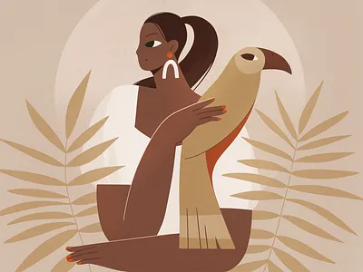 Jungle 2d bird character characters design flat girl illustration jungle nature plant procreate shape texture world