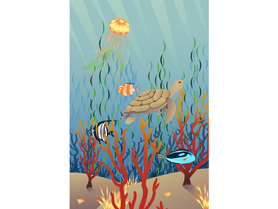 Sea life art character design corals design fishes flat flat design graphics illustration illustrator jelly fish landscape landscape illustration ocean poster sea sea life turtle vector water