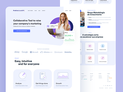 Parallaxy Website analysis branding design experience growth landing landingpage marketing purple tool ui ux web webdesign website design