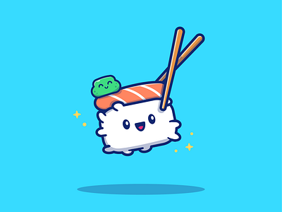 sushi lovers!! 🍣🍣 asian character chopsticks cute fish fresh icon illustration kawaii logo meal nigiri restaurant rice roll salmon seafood soy sushi sushi roll