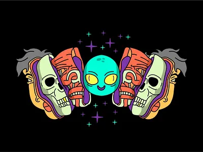 We are all made from stardust alien bestial head illustration stardust