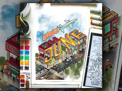 "Welcoming June" Lettering Art brush lettering design digital art digital lettering goodtype hand lettering illustration isometric art isometric design isometric illustration lettering typography