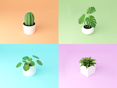 Day 51-55 Houseplants 100daysof3d 100daysof3dbytx 3d blender blendercycles cactus houseplant monstera pilea plants series succulent the100dayproject