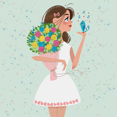 A little birdie... birdie celebrate cute flowers girlie illustration pastel spring blooms