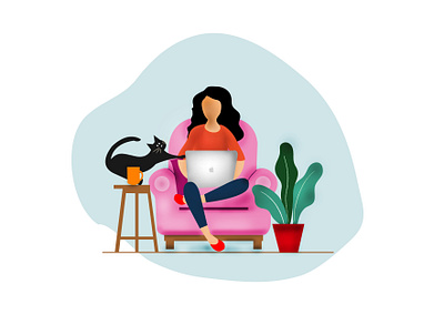 Work from home with Tutu... adobe artist cartoon character cat colombo designers drawing flat design illustration illustrator sri lanka ui wfh