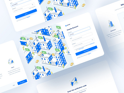 Rental Website - Sign Up Flow Screens apartment blue clean dorm hotel illustration isometric register sign in ui ui design ux vector villa web page website