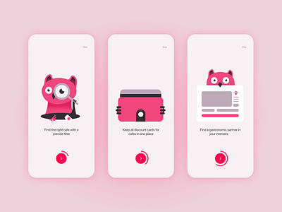 Restaurant App Onboarding app app design illustraion illustration ios app ios app design iphone app onboard onboarding onboarding screen onboarding screens onboarding ui owl owl illustration owls restaurant restaurant app restaurants ui