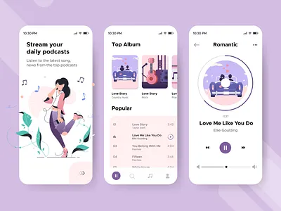 Music Podcast audioapp design illustration mobile ui mobileappdesign music app ui