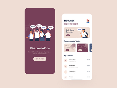 Language Learning App app app design clean colors design fireart flat interface ios language learning app minimal mobile typography ui ux
