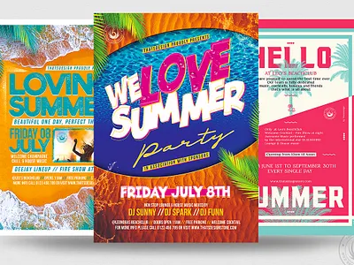 Summertime Flyer Bundle V3 bash beach club design dj exotic festival flyer lounge night party photoshop pool poster print psd summer surf template tropical