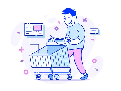 Shopping app branding cart character illustration online shopping smile store
