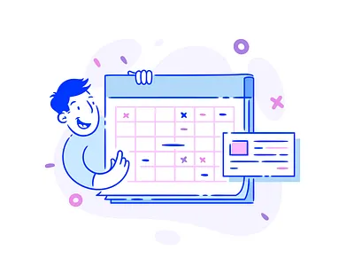 Project planning calendar character illustration management online planning project smile timeline ux