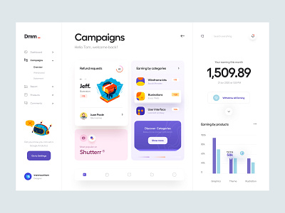 Dmm_ analytics app campaign card chart color dashboard earning flat illustration illustration payment ui ui design user interface ux ux design web web app website wireframe