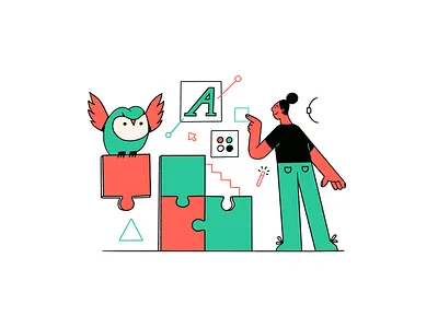Building a brand brand branding character character design flat icon illustration owl puzzle type