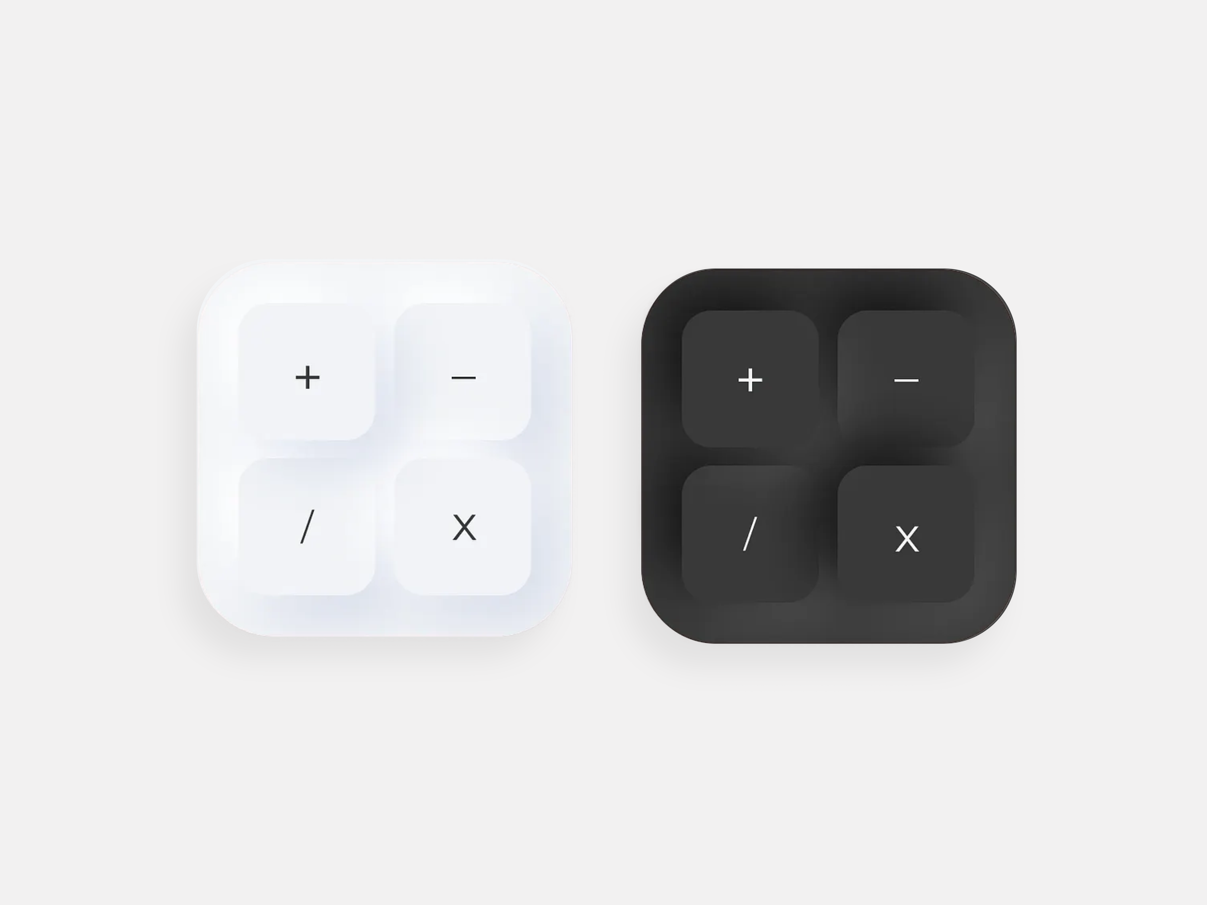 Calculator App Icon — Light & Dark Mode appicon calculator calculator app challenge clean daily 100 challenge dailyui dark mode icon ios lightmode neomorphism neumorphism pink white