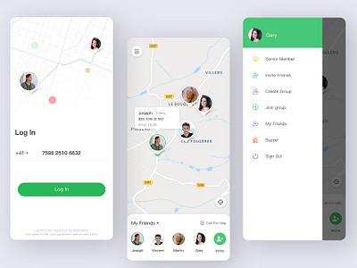 GP_star app application design buzzer design family friend green home illustration invite location login logo map protection real time track ui