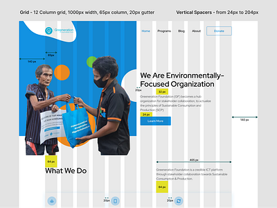 Grid on Greeneration Homepage - Figma Exploration clean column donate grid grid design grid layout gutter height mathematics minimalist responsive responsive website scale ui ux web web design website website concept width
