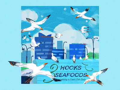 fish market bird blue car colorfull design fish fisherman fishing illustration market seagulls sky ui