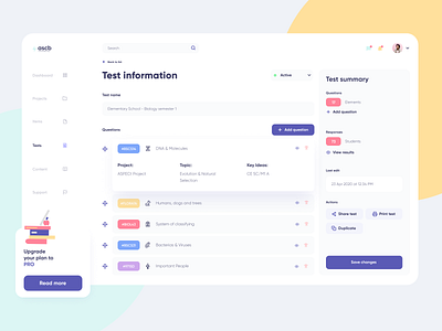 ASCB - Online Education Platform app clean dashboard e learning education exam interface learning stats teacher test ui web