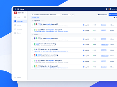 Clevy • Knowledge catalogue app cards chatbot clevy design interface product saas startup ui ux web app webdesign