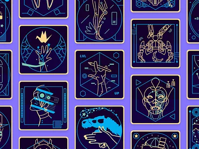 Virink Achievements Icons achievements cyberpunk futuristic icon icon design icon set icons illustration neon neon colors space ui ui design virink