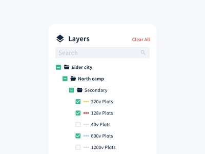 GIS • search on Facets exploration app design folder gis interface layers search tree ui ux web app