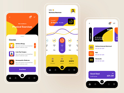 Physical Excercise Tracker app application colorful creative dashboard health medical medical care minimal mvp payment product revenue ui ux vibrant workout workouts