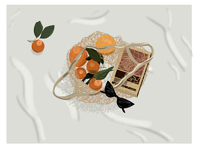 Summertime bag book girl illustration netting orange oranges sheet still life summer summertime vector vector illustration