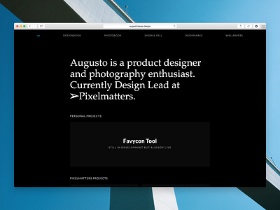 augustolopes.design app black blog bookmarks brand dark design designbook favycon lato personal playfair portfolio projects serif site tool wallpapers webflow website