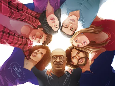 Color of Love art circle hugging diversity ethnicity george floyd harmony heaven hugging illustration love no racism peaceful vector