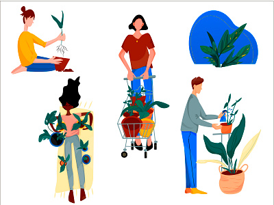 Sticker pack about pllants caring adobe illustrator design design art flat girl icon illustration plant ui vector