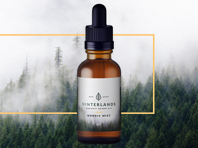 Nordic Mist - Hinterlands Beard Oil beard oil bearded man beards bottle design bottle mockup brand design brand identity branding etsy etsy shop label design leaf logo logo minimalist logo nature logo nordic oil packaging design product design typography