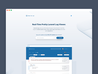 Check the log! - Landing Page clean landing landing page landing page design landingpage laravel minimal web design website