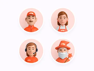 Rappi avatars 3d app assistance attendance avatars cartoon characters delivery delivery man illustration magician orange people rappi services shop shopper support user wizard