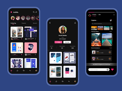 Dribbble Redesign Darkmode dark ui darkmode design dribbble flatdesign mobile ui redesign uiuxdesign uiuxdesigner user experience userinterface workinprogress xd