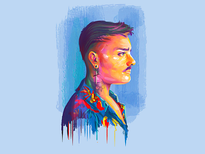 Self portrait color illustration painting portrait