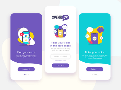 Speak Up | Onboarding mobile app app bullying illustration interface design mobile app onboarding screens onboarding ui teenagers ui ux research