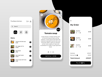 Food ordering app - The Black Kitchen app cards clean concept design food food app interaction interface ios iphone minimal mobile pay product restaurant scan ui ux