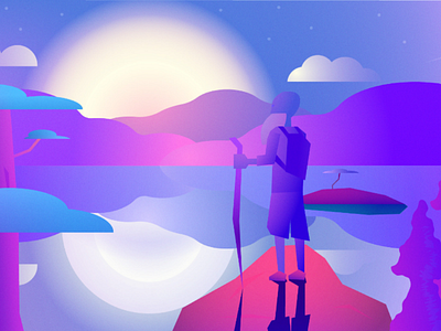Man watching the Sunset - Fantasy 2D design draw epic fantasy graphic design illustration illustrator pen tool