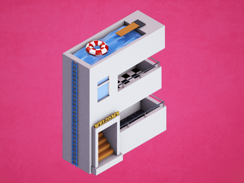 E 3d design animation design isometric art loop