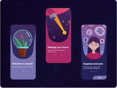 Mars-capsule onboarding illustration illustrator mars onboard onboarding onboarding ui plants smarthome ui