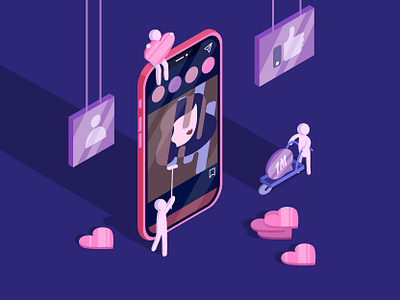 Social network art illustration isometry phone vector
