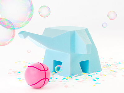 One Dribbble Invite 3d 3d art animal blender blender3d concept dribbble dribbble invite elephant illustration invite pastel